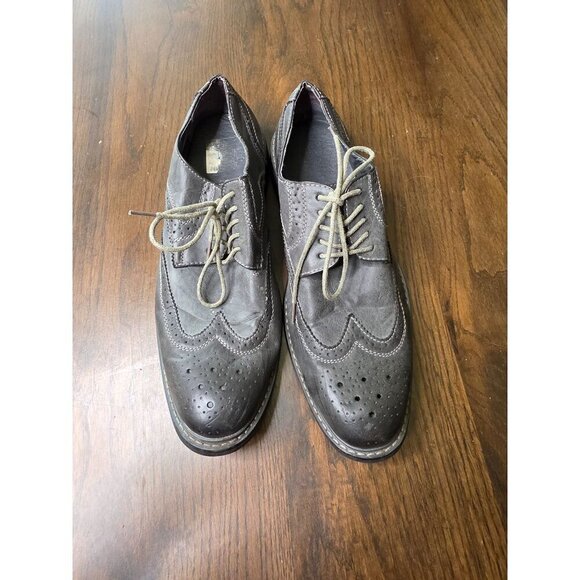 Mens Leather Wingtip Oxford Shoes Size 9.5 Gray Lace-Up Perforated Detailing Dur - Picture 14 of 14